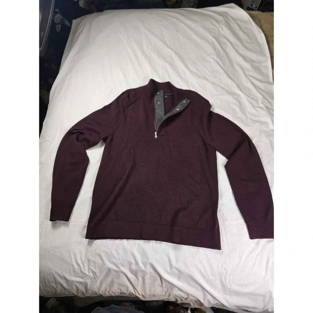 Banana Republic Sweater Mens Medium Purple Merino Wool Mock Neck Quarter‎ Zip